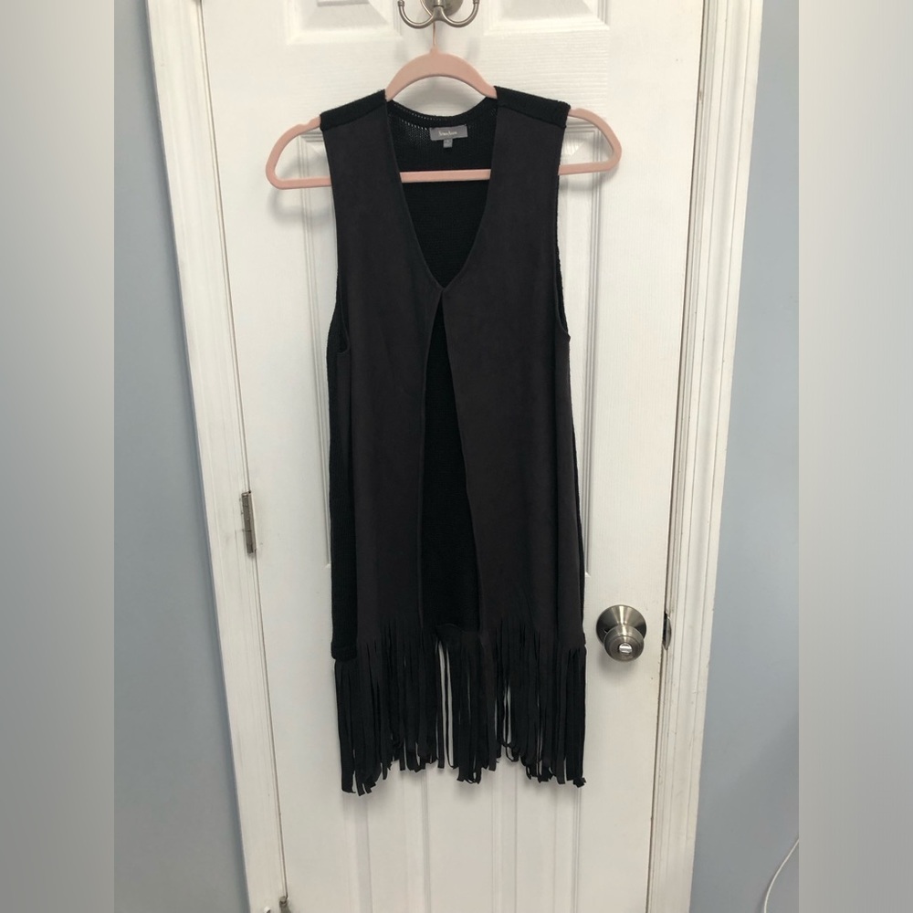 Neiman Marcus Women Fringe Faux Suede Vest Small Boho Festival Western Flaw
